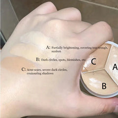 3-Color Concealer Palette Professionally Covers Dark Circles Around Eyes and Face