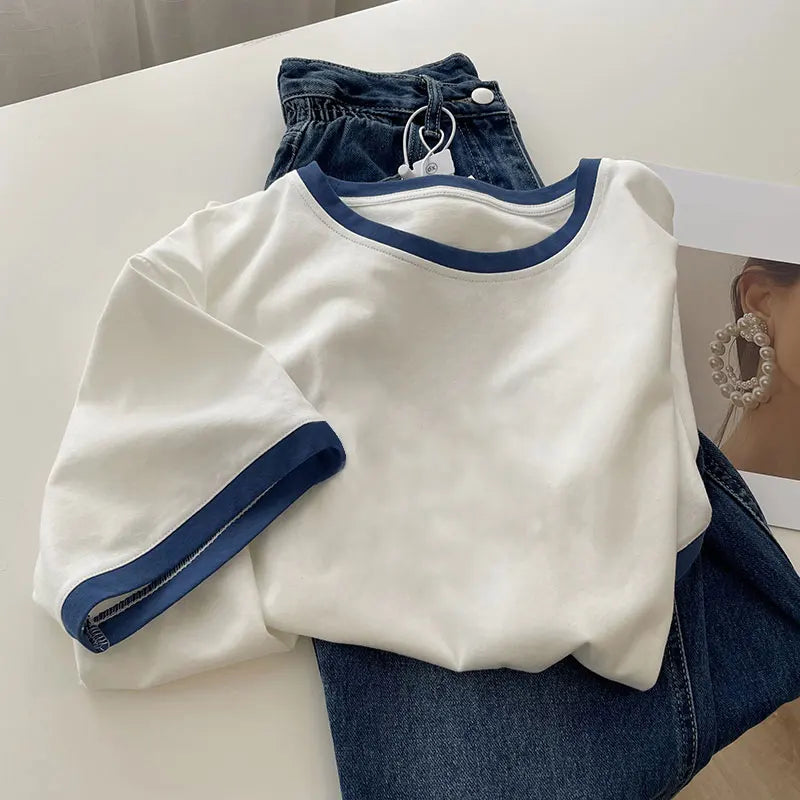 Cotton-Like ort Sve T-irt Women's New 2025 European Sle Summer Design oulder-Fitting plus Size Girl's Top
