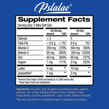 Supplement Facts label showing nutrient amounts for eye vitamin and mineral supplement