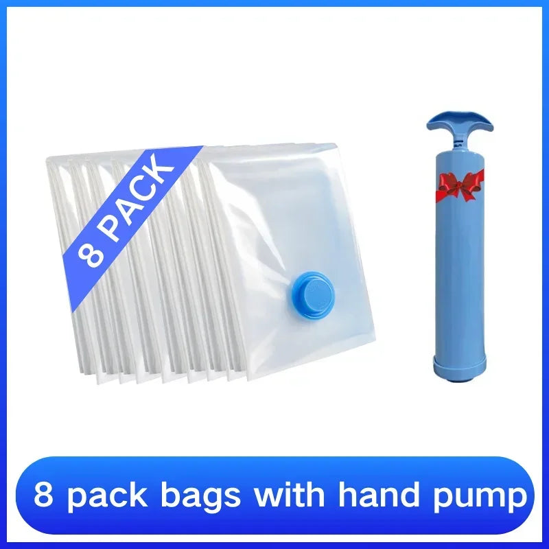 1-8PCS Vacuum Bag and Pump Cover for Clothes Storing Large Plastic Compression Empty Bag Travel Accessories Storage Container