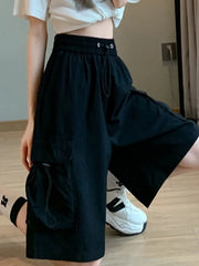 Sweet Cool Sle Women's Workwear orts Summer Thin American Qui Dry Casual Wide Leg Five-Quarter Loose Straight Cut Pants