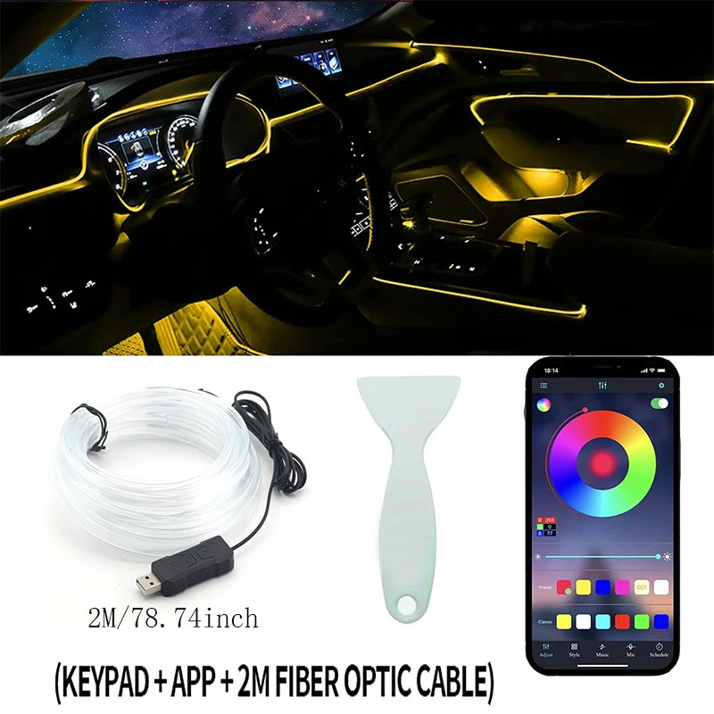 2/3M Car Interior RGB LED Light Strip Ambient Neon Invisible Light USB Fiber Optic Atmosphere Lamp support APP Control