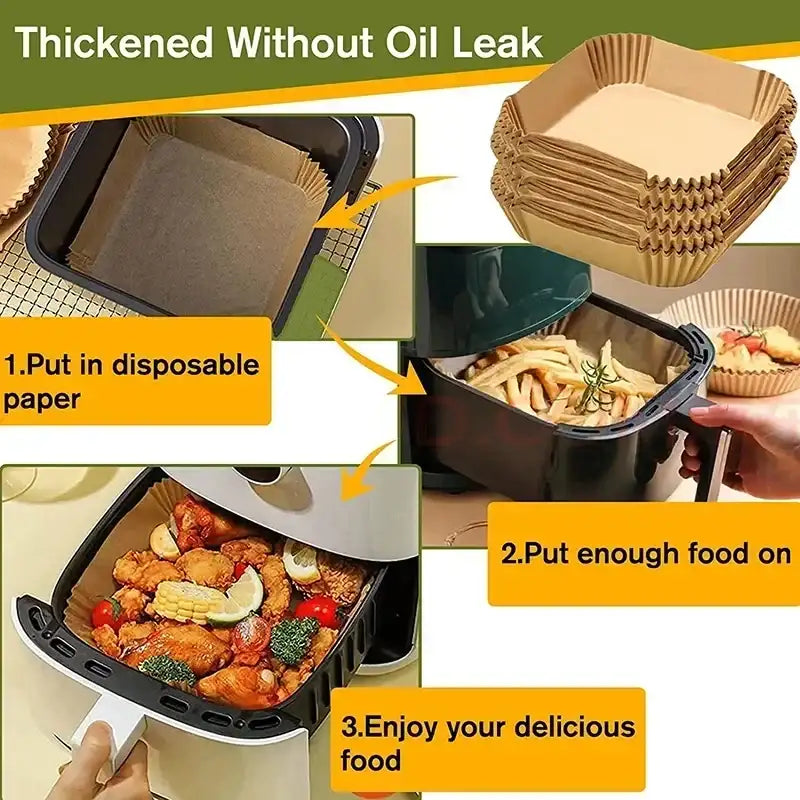 50/100pcs Air Fryer Disposable Liners, Non-Stick Airfryer Baking Papers, Non-stick Parchment Paper for Baking Roasting Microwave