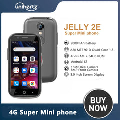 هاتف Unihertz Jelly 2E صغير الحجم بذاكرة وصول عشوائي 4 جيجابايت وذاكرة داخلية 64 جيجابايت، إصدار عالمي مفتوح، يدعم نظام أندرويد 12 وتقنية 4G، وصوت عالي الدقة، وبطاقة SD