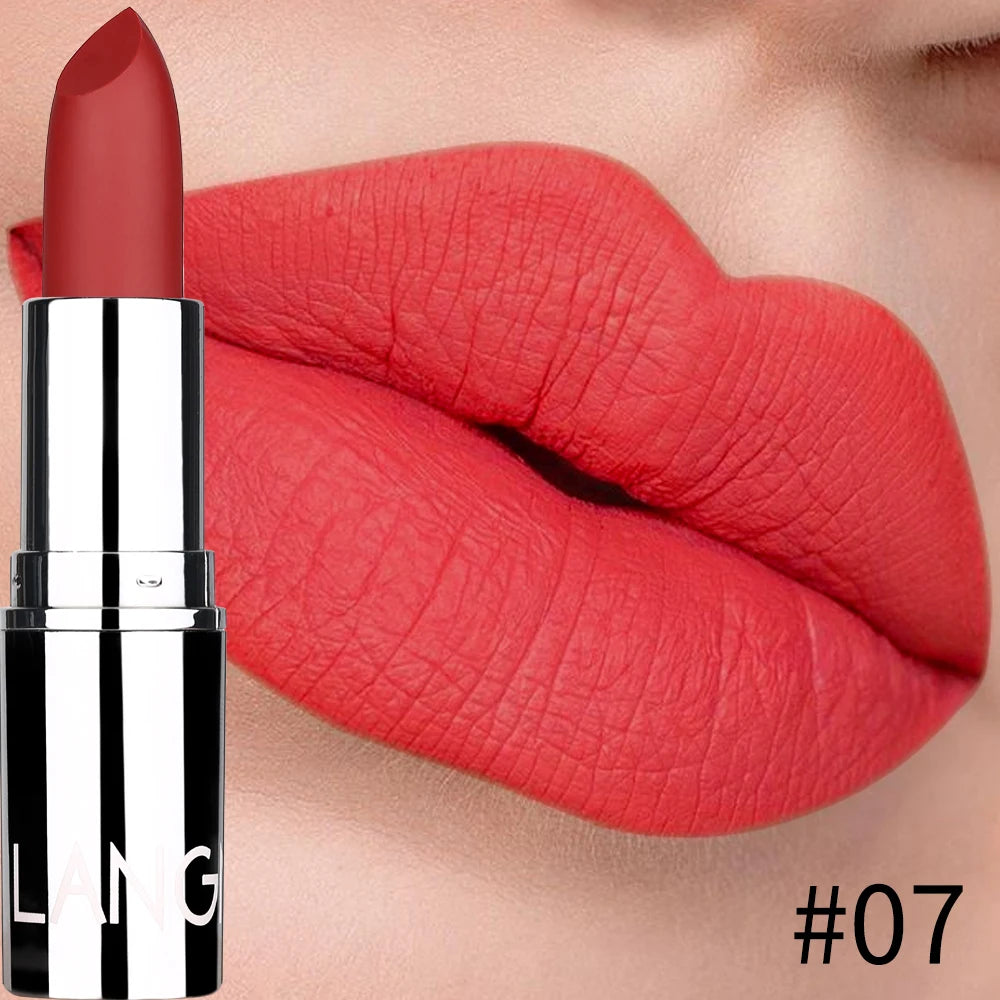 أحمر شفاه Langmani Silver Tube Matte Lipstick Non Staying Cup Makeup أحمر شفاه متوفر بـ 8 ألوان