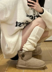 42/52/72cm Leg Warmers Lolita Socks Y2K Knitted Warm Foot Cover White Black Warmer Lady Autumn Winter Crochet Sock Boot Cuffs