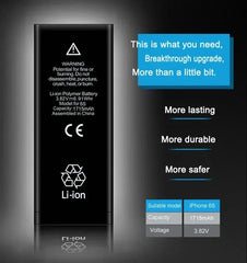 Mumzar Li ion phone battery with warning text and benefits list showing iPhone 11 to 14 replacement battery