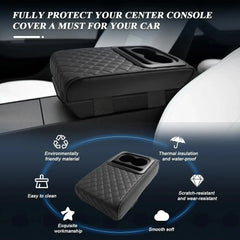 Car Armrest Box Cushion, Auto Center Console Armrest Cushion With 2 Cup Holder PU Leather Armrest Pad Portable Car Amrest Pillow