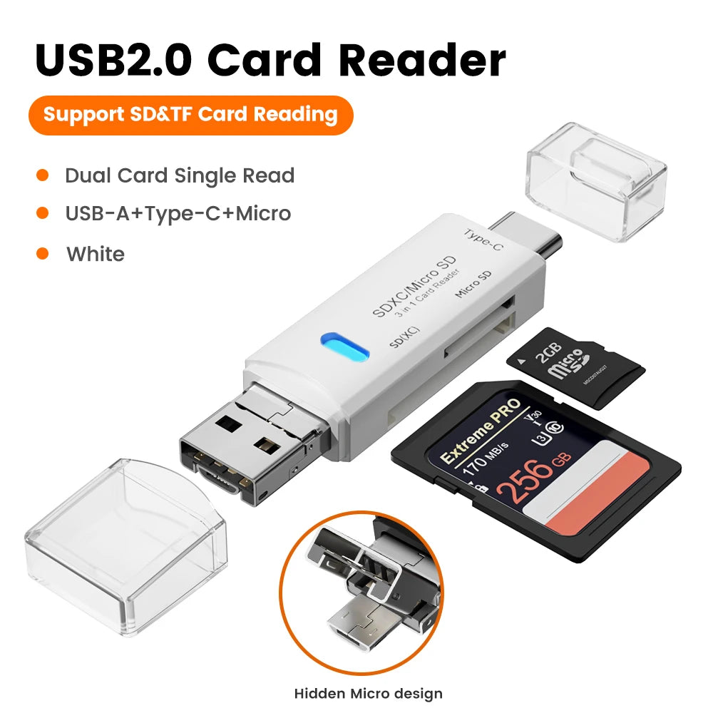 قارئ بطاقات Olaf 5 في 1 Otg Type C قارئ بطاقات Micro Sd محرك أقراص فلاش قارئ بطاقات الذاكرة الذكية USB 2.0 Tf Cf محول قارئ البطاقات