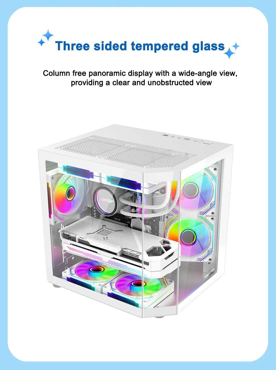Power Train Star Realm M-ATX Desktop Computer Case Without Pillars Three Sided Glass Panoramic Sea View Room 240 Water Cooling