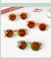 2023 New Kids Cute Checker Panel Color Round UV400 Sunglasses Baby Girls Outdoor Sun Protection Sunglasses Children Sun Glasses