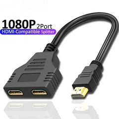 HDMI Splitter Adapter Cable 1 Male To Dual HDMI-compatible 2 Way Female Y Splitter Cable 1 in 2 Out for Laptop TV Monitor