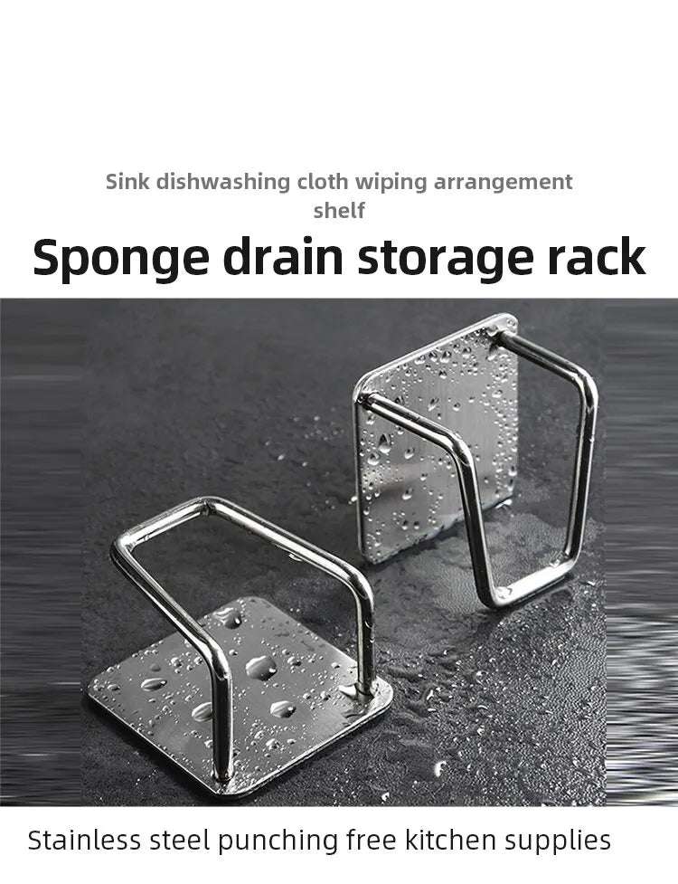 1pc Sink Sponge Holder For Kitchen Slivery Stainless Steel Household Water Channel Dishcloth Rag Storage Rack