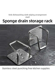 1pc Sink Sponge Holder For Kitchen Slivery Stainless Steel Household Water Channel Dishcloth Rag Storage Rack