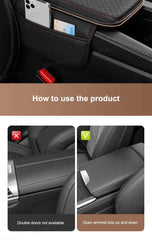 BLALION Leather Car Armrest Box Pad Memory Foam Center Console Arm Rest Protector Cover with Storage Pocket Elbow Rest Cushion