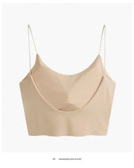 1pc Women Sexy Solid Color Camisole Ice Silk Tube Seamless Sports Tank Top Wireless Underwear Padded Bra Bralette Vest