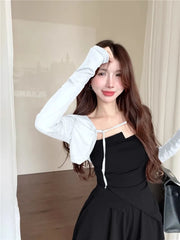 Sweet And Spicy Slim Fit Knitted Open Cardigan And  Skirt Women's Summer Tee Piece Set Faionable Asymmetrical Design