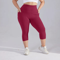 Plus size yoga pants for women Leggings fitness tummy tuck butt lift slim yoga pants with pocket summer sports cropped trousers
