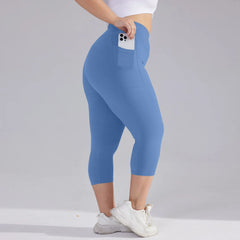Plus size yoga pants for women Leggings fitness tummy tuck butt lift slim yoga pants with pocket summer sports cropped trousers