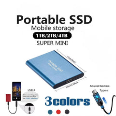 New Portable Hard Drive 1TB 2TB 4TB Solid Disk High Speed External Hard Disk USB3.1 Type-C Solid State Drive for PC/Phone/Loptop