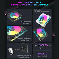 مروحة تبريد JUMPEAK MX120 اللاسلكية المعيارية مقاس 360 مم، مقاس 120 مم، ARGB، تأثير المرآة اللانهائية، لمبرد مياه الكمبيوتر
