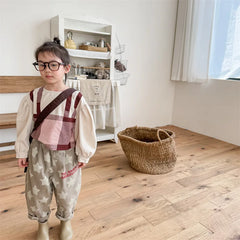 7030-1 Children Pants autumn boys and girls loose leg pants children harem cotton printed pants girl's pants