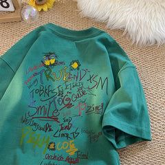 ex Pure Cotton ort Sve T-irt fiti Letter Print Casual Faionable UV Protection Coating Tag Removed Clothing