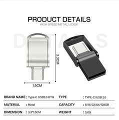 JASTER TYPE-C USB Flash Drives 64GB OTG High Speed Pen Drive 32GB 2 in 1 Mini Memory Stick Real Capacity Pendrive Creative Gift