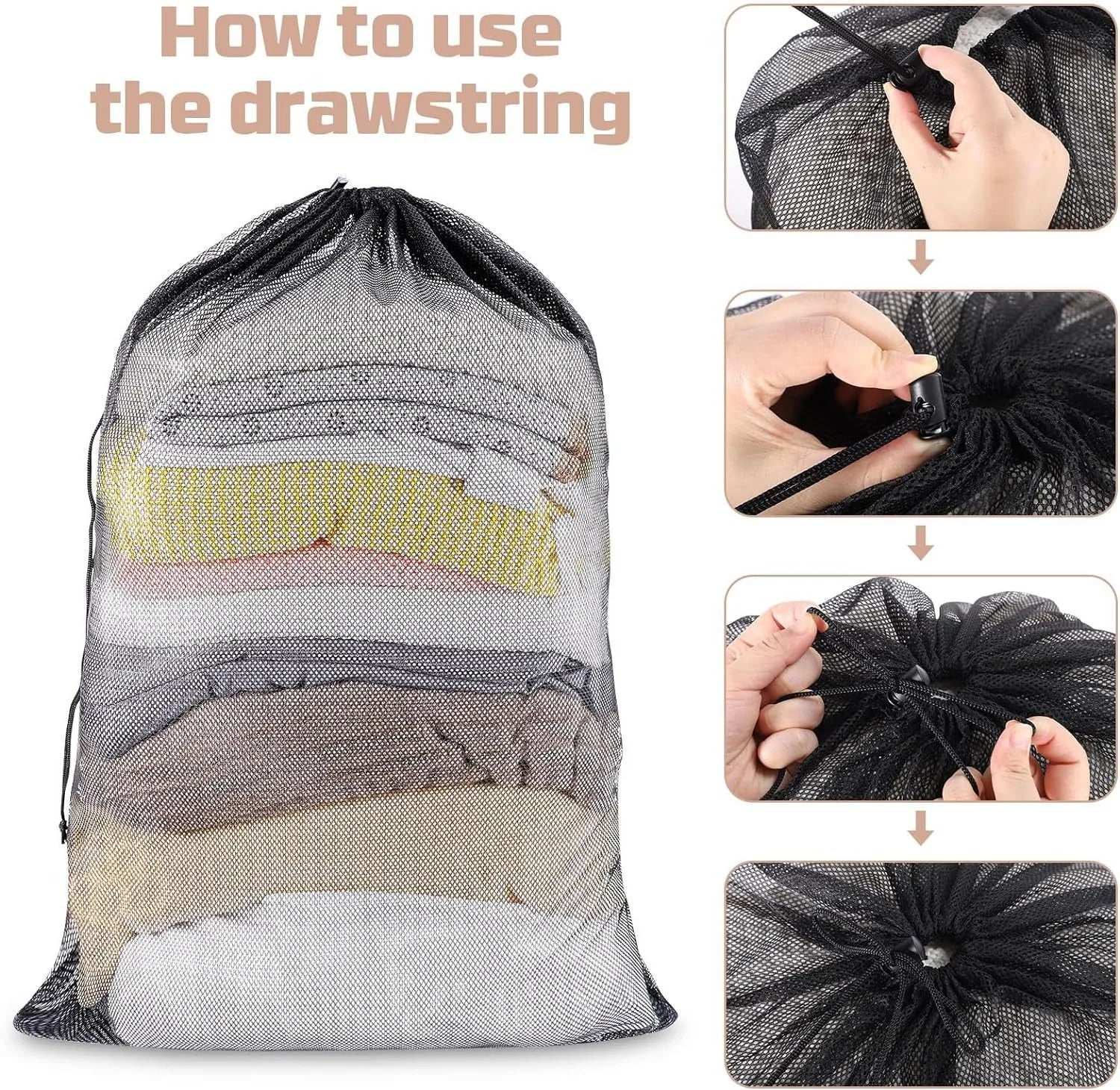 Large Size Laundry Mesh Bag Solid Color Drawstring Laundry Bag Anti-snagging Anti-deformation Mesh Clothes Washing Bag 60x90cm