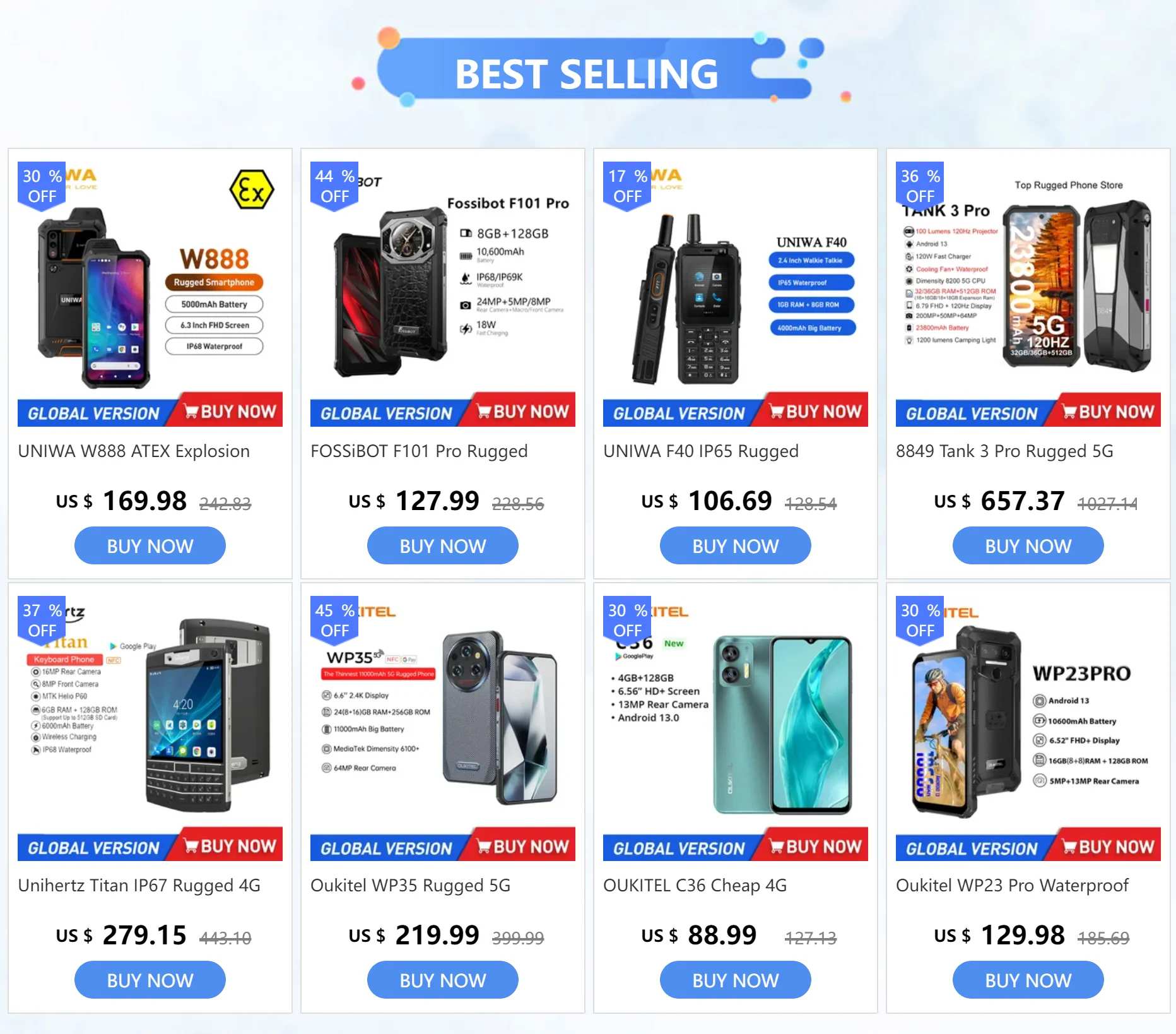 UNIWA W888 MT6765 Helio P35 Octa Core 4GB+64GB ATEX Explosion IP68 Smartphone Andriod11 6.3“ HD Screen  5000mAh NFC Mobile Phone