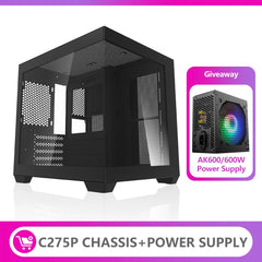 حافظة كمبيوتر Aigo 275P بغرفة مطلة على البحر وكمبيوتر ألعاب مكتبي M-ATX ولوحة أم ITX وخزانة ألعاب كمبيوتر من الزجاج المقسّى على الوجهين