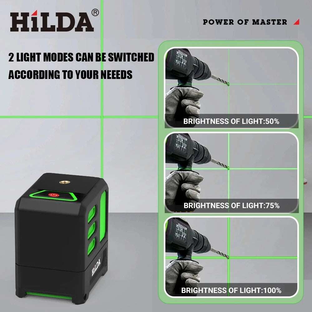 HILDA Laser Level 2 lines/5 Lines 360 Automatic Leveling Level Construction Tool Equipment Green Light Cross Laser Good Gift