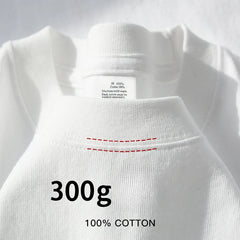 Beige 300g Heavyweight Cotton Short Sleeved T-shirt Summer Round Neck Loose and Base Shirt for Men Women Basic Tee