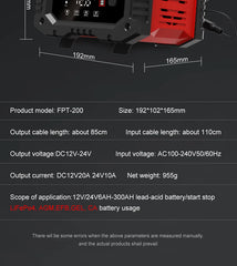 12v/24v Fully Automatic Battery Charger 7-segment Smart Car Battery Charger Pulse Repair for Agm Gel Wet Lead Acid Charging