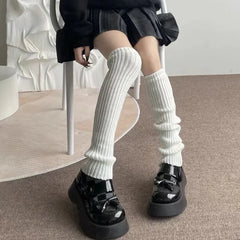 42/52/72cm Leg Warmers Lolita Socks Y2K Knitted Warm Foot Cover White Black Warmer Lady Autumn Winter Crochet Sock Boot Cuffs