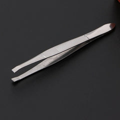 Professional Stainless Steel Eyebrow Hair Removal Tweezer Flat Tip Tool New E74C
