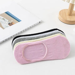 5 Pairs of WOMEN'S Solid Color Invisible Socks, Cotton Silicone Anti Slip Spring Ankle Socks, Casual Breathable Thin Boat Socks