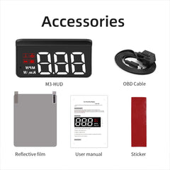 شاشة M3 HUD Obd2 للكمبيوتر الموجود على متن السيارة وشاشة عرض أمامية للزجاج الأمامي وشاشة عرض كبيرة للخط ونظام E-OBD ونظام تحديد المواقع العالمي (GPS) مناسب لجميع السيارات M1