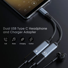 60W PD Fast Charger Cable 2 in 1 USB C Splitter Type C Headphones Jack Audio Adapter For Samsung S24 Xiaomi Huawei iPhone 15 16