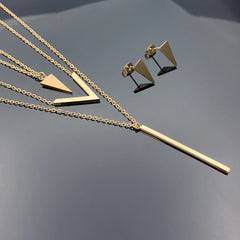 3 Piece Set New Women's Stainless Steel V-shaped Geometric Pendant Multi-Layer Necklace Earrings Birthday Christmas Gift