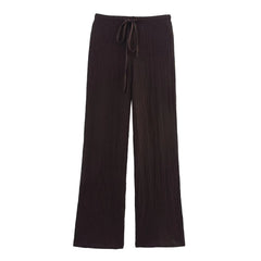 EDSA Women 2 Pcs Set V-Neck Single Breasted Solid Texture Casual Vest Top+High-Waisted Drawstring Wide Leg Pants
