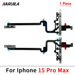 كابل مرن لتشغيل وإيقاف التشغيل لهاتف iPhone 13 14 15 Pro Max Plus Mini مع زر جانبي لرفع الصوت وأسفل وشريط مفاتيح مع كابل مرن معدني
