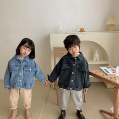 6704-1 Children's Denim Jacket Spring and Autumn Korean Girl's Denim Jacket Casual Loose Boy's Coat Cardigan.