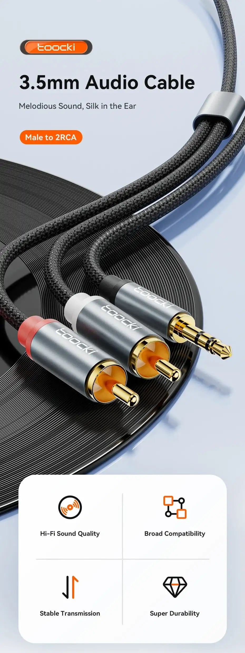 Toocki RCA Audio Cable 3.5mm Male to 2RCA Speaker Cable Male Splitter AUX 2 RCA Cord Jack for TV Box Amplifier DVD Player Wire