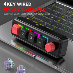 لوحة مفاتيح ميكانيكية ماكرو برمجة لوحة مفاتيح RGB Mini Hot Swap 4 مفاتيح 1 مقبض لوحة مفاتيح ميكانيكية سلكية قابلة للتبديل السريع للألعاب