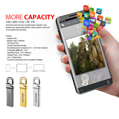 محرك أقراص فلاش USB معدني عالي السرعة من لينوفو بسعة 2 تيرابايت بمنفذ USB 3.0 بسعة 1 تيرابايت و512 جيجابايت، محرك أقراص USB محمول مقاوم للماء