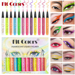 Fit Colors 12pcs/set colorful liquid UV waterproof Fluorescent Eyeliner Face Body Paint Pen long-lasting easy to remove