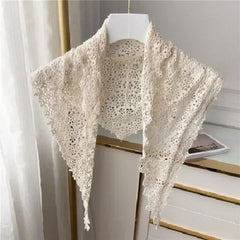 Women Shrugs Lace Hollow Out Female Summer Casual All-match Shawls Simple Scarf-collar Sleeveless Knitted Tops Korean Style Chic