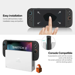 واقي شاشة من الزجاج المقوى لجهاز Switch Nintendo 2 مع غطاء عصا التحكم ملحقات واقي لجهاز Switch Nintendo 2