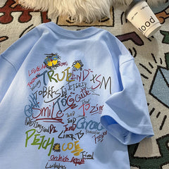 ex Pure Cotton ort Sve T-irt fiti Letter Print Casual Faionable UV Protection Coating Tag Removed Clothing